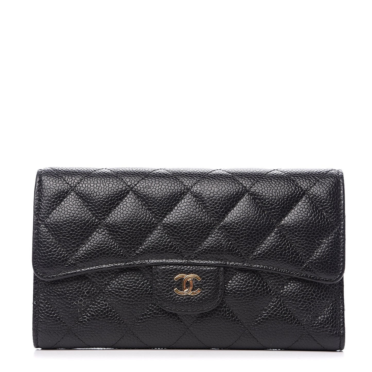 Caviar Quilted Large Flap Wallet Black