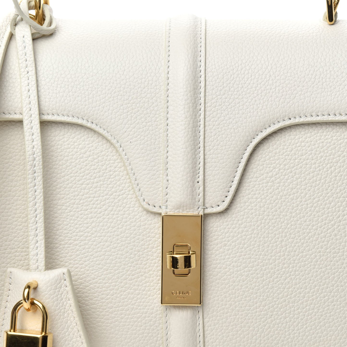 Grained Calfskin Small 16 Top Handle Bag White
