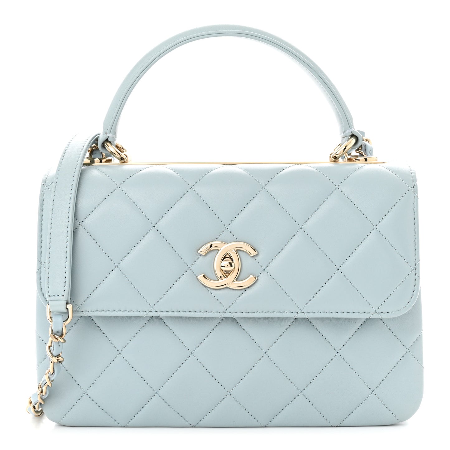Lambskin Quilted Small Trendy CC Flap Dual Handle Bag Light Blue