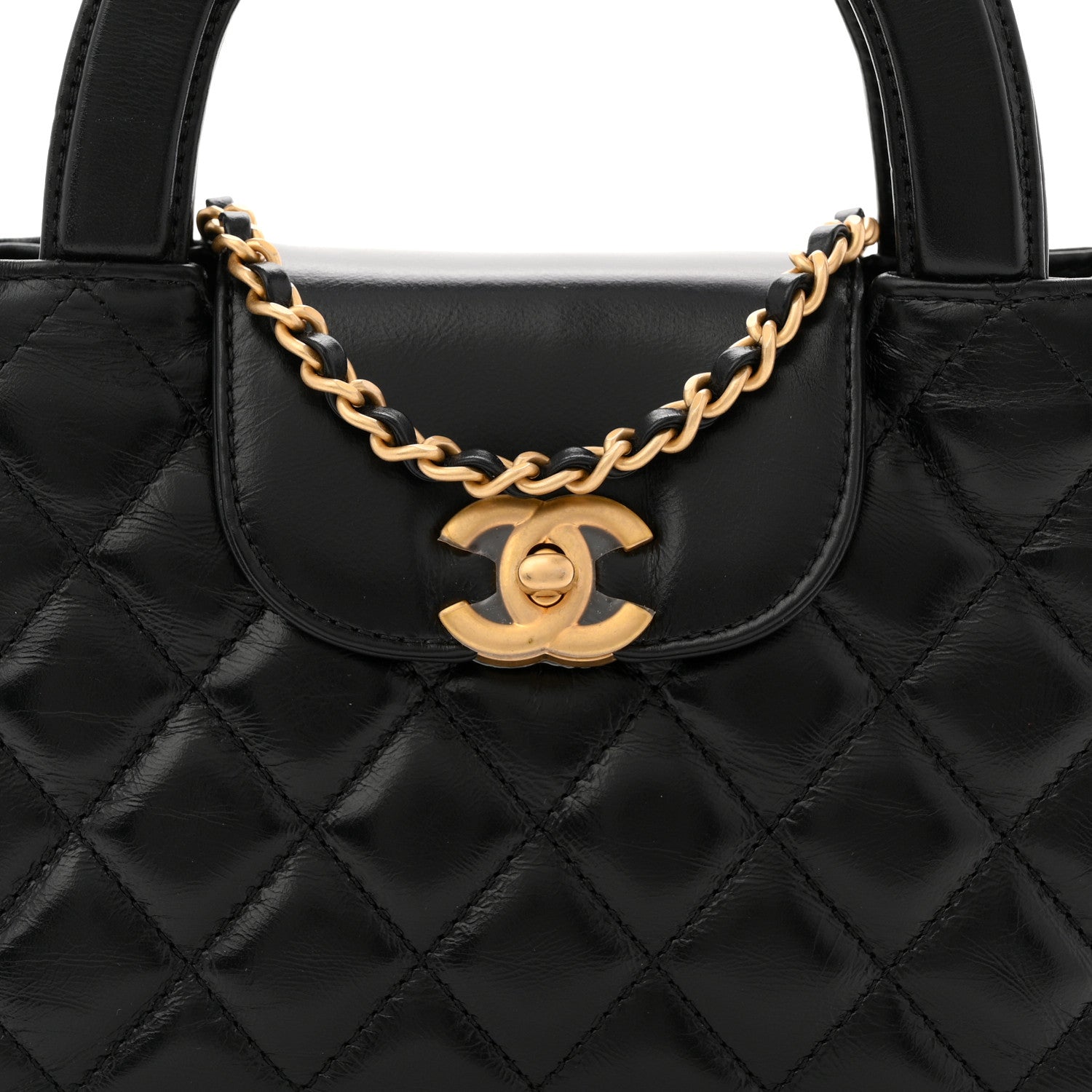 Chanel Shiny Aged Calfskin Quilted Nano Kelly Shopper Black 8 of 11