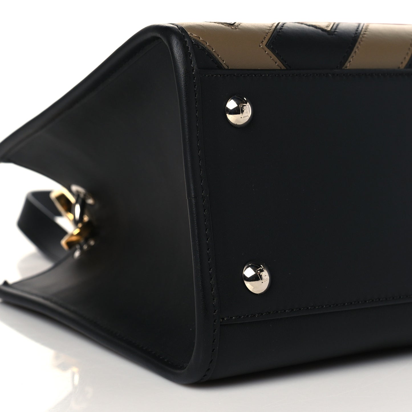 Vitello Century F is Fendi FF Diagonal Inlay Small Runaway Satchel Fango Black Fragola