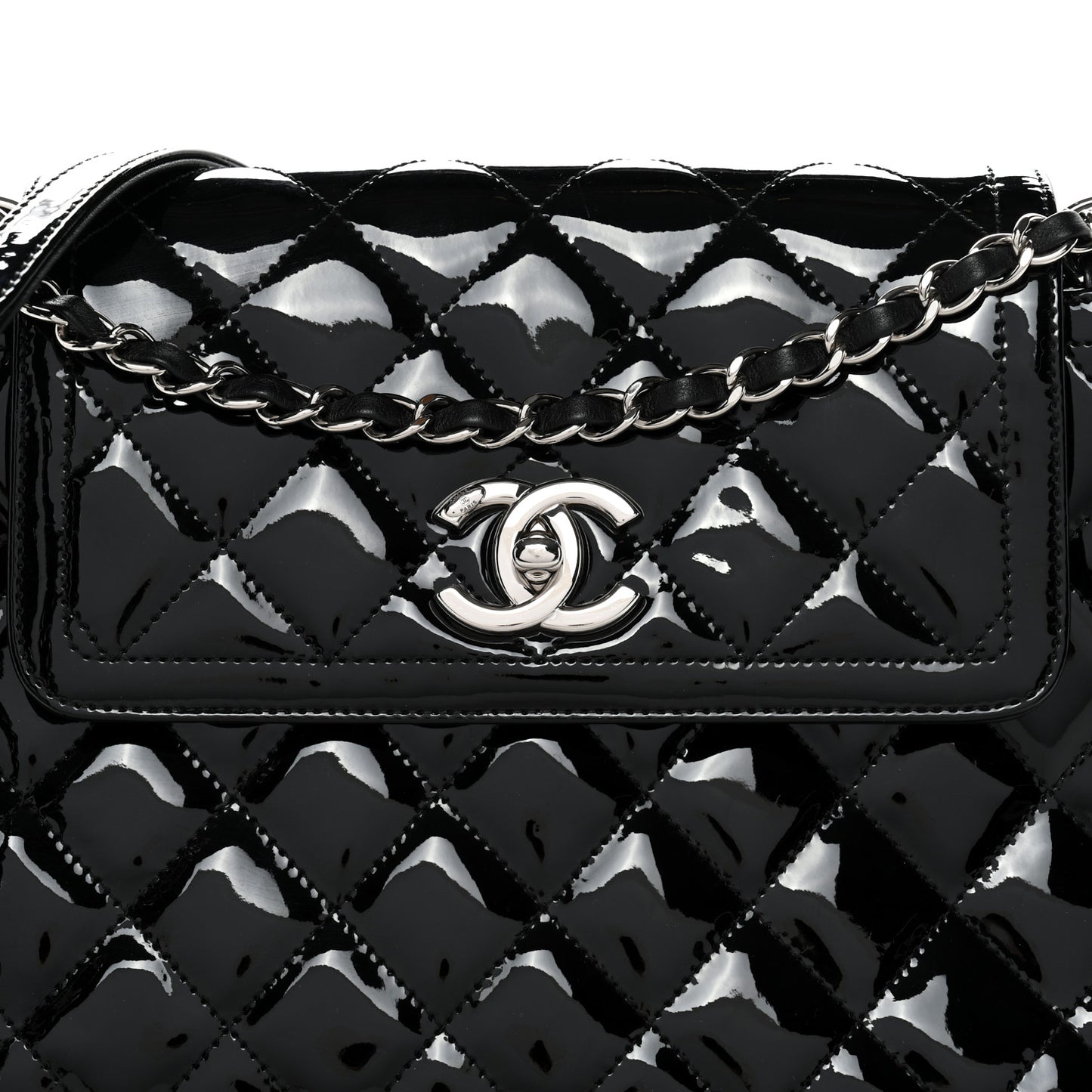 Patent Quilted Large Coco Shine Accordion Flap Black