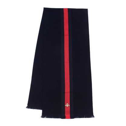 Gucci Wool Cashmere Silk Web Bee Scarf Navy 2 of 4