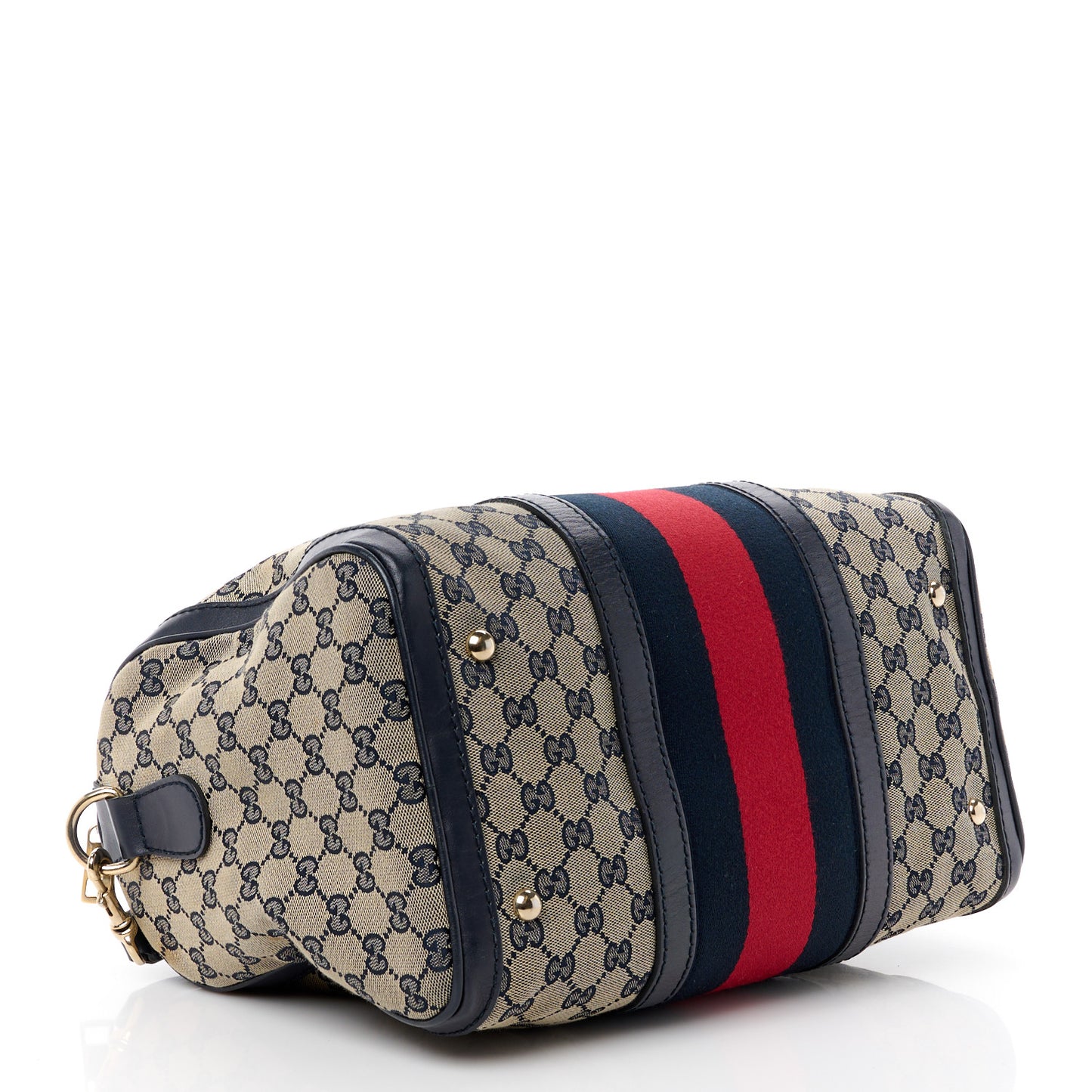 Monogram Selleria Calfskin Vintage Web Medium Boston Beige Blue