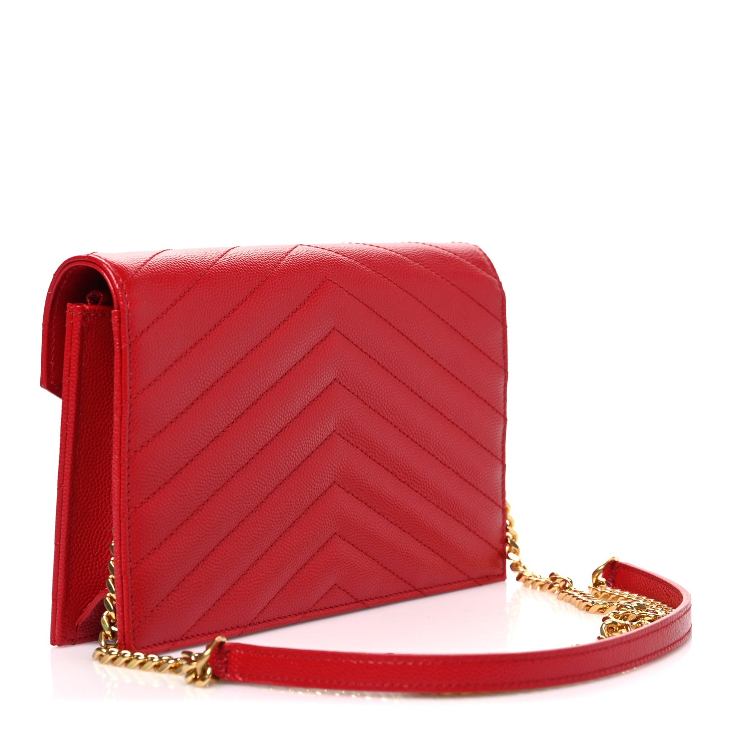 Grain De Poudre Matelasse Chevron Monogram Envelope Chain Wallet Bandana Red