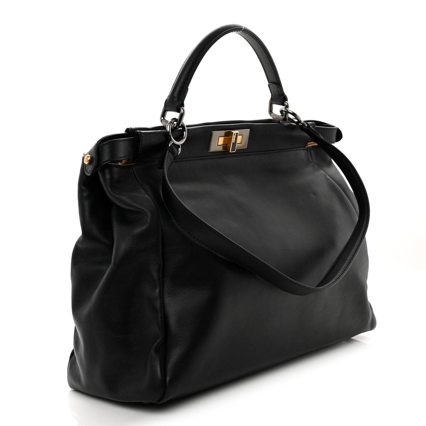 Calfskin Calf Hair Leopard Print Large Peekaboo Iconic Satchel Black