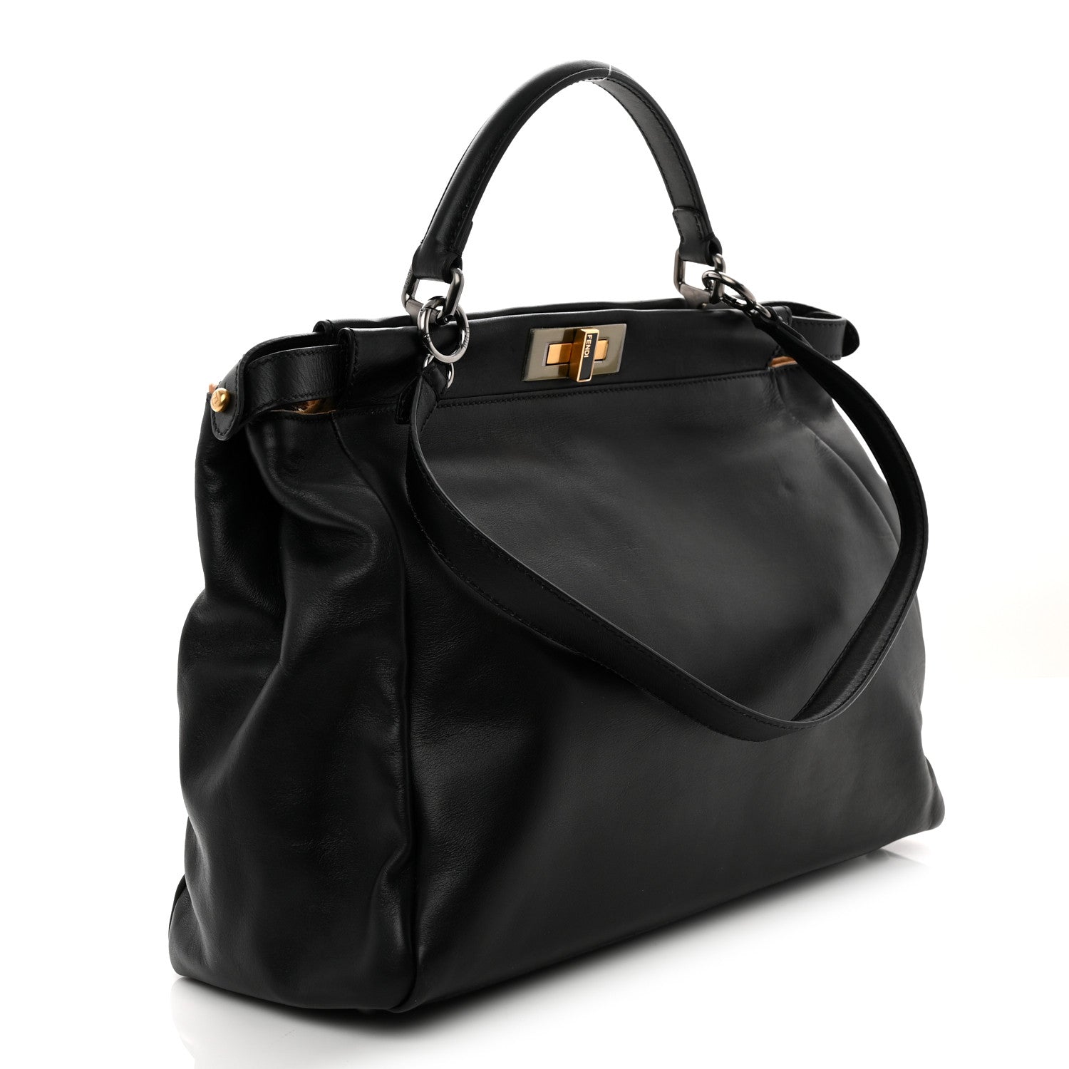 Fendi Calfskin Calf Hair Leopard Print Large Peekaboo Iconic Satchel Black 3 of 9