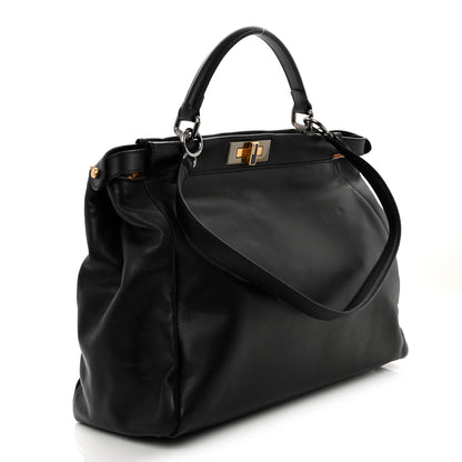 Fendi Calfskin Calf Hair Leopard Print Large Peekaboo Iconic Satchel Black 3 of 9