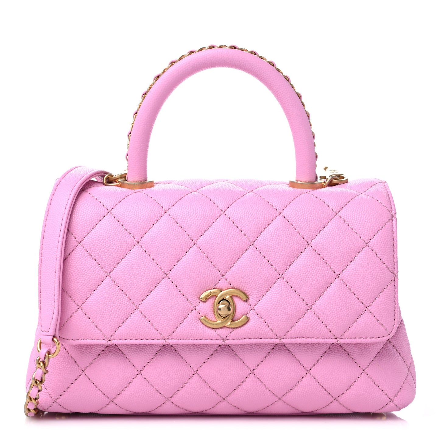 Caviar Quilted Mini Coco Chain Handle Flap Pink