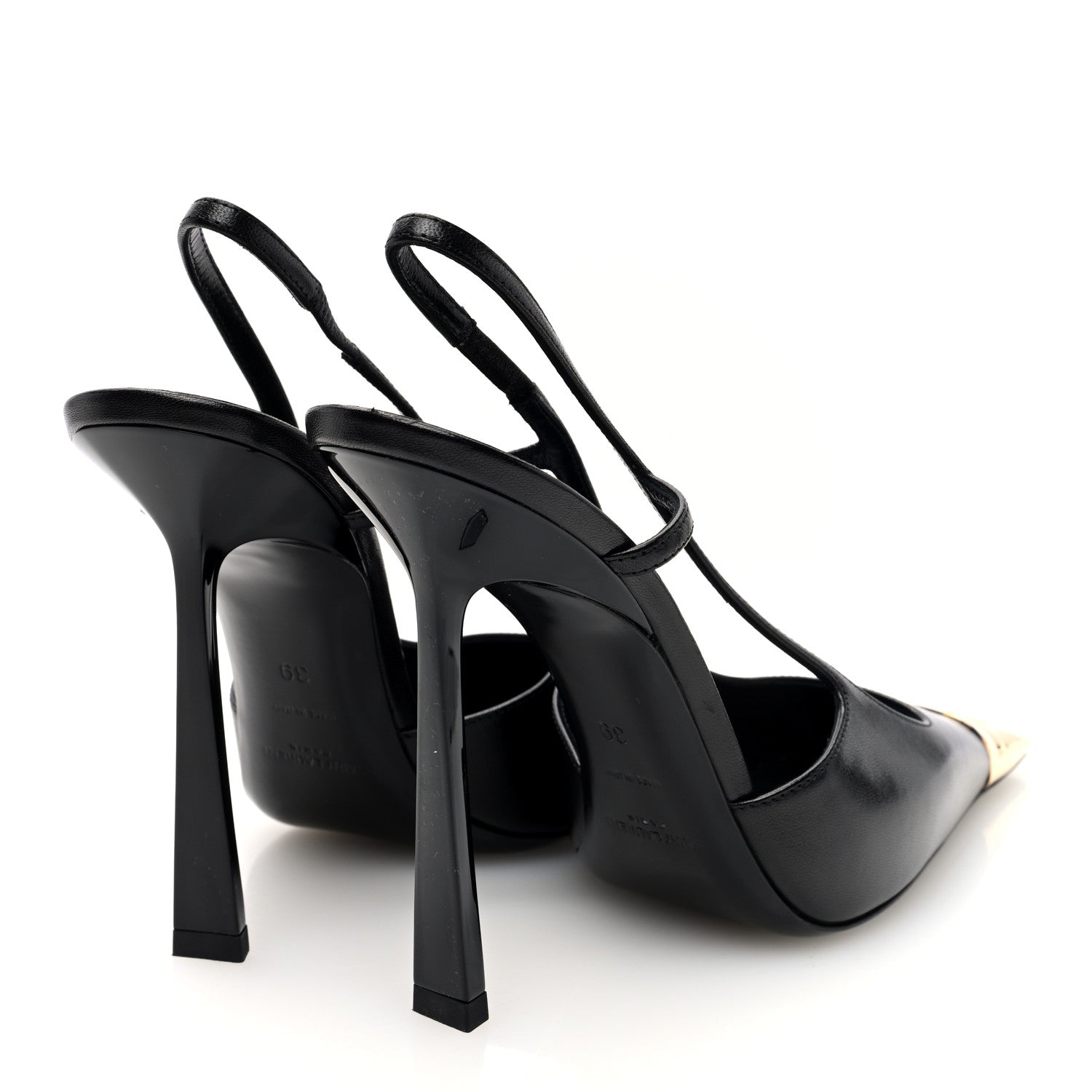 Saint Laurent Calfskin Metallic Toe Slingback Strap Heels  39 Black 5 of 9