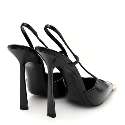 Saint Laurent Calfskin Metallic Toe Slingback Strap Heels  39 Black 5 of 9