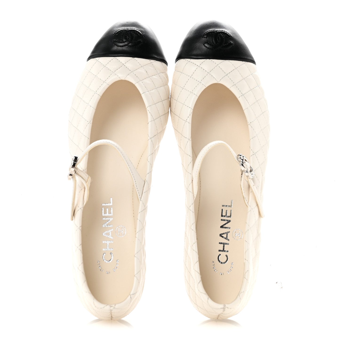 Lambskin Quilted Mary Jane Flats 40 White Black