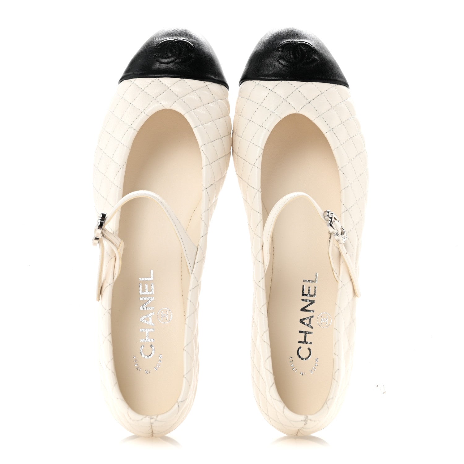 Chanel Lambskin Quilted Mary Jane Flats 40 White Black 2 of 9