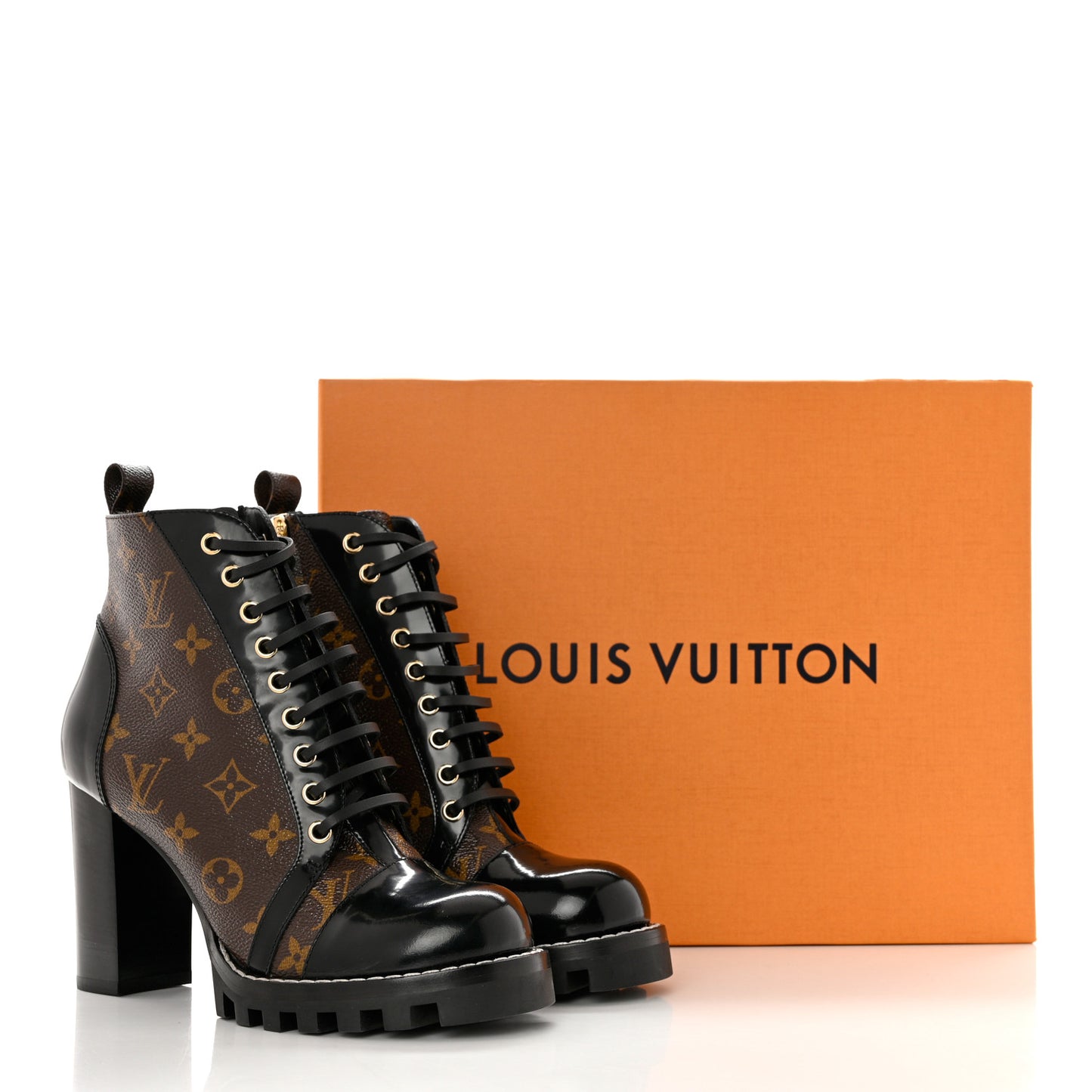 Patent Calfskin Monogram Star Trail Ankle Boots 39.5 Black