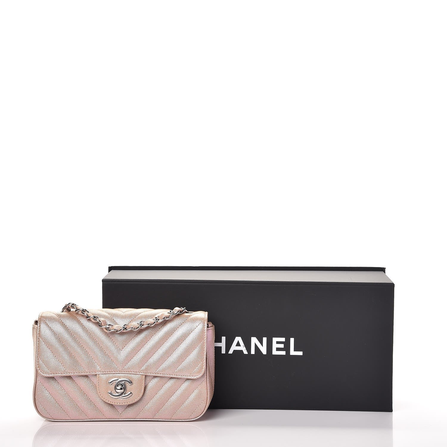 Chanel Iridescent Caviar Chevron Quilted Mini Rectangular Flap Light Gold 10 of 10