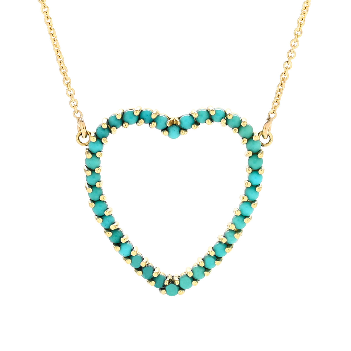 Jennifer Meyer 18K Yellow Gold Turquoise Open Heart Pendant Necklace 4 of 6