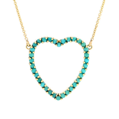 Jennifer Meyer 18K Yellow Gold Turquoise Open Heart Pendant Necklace 4 of 6