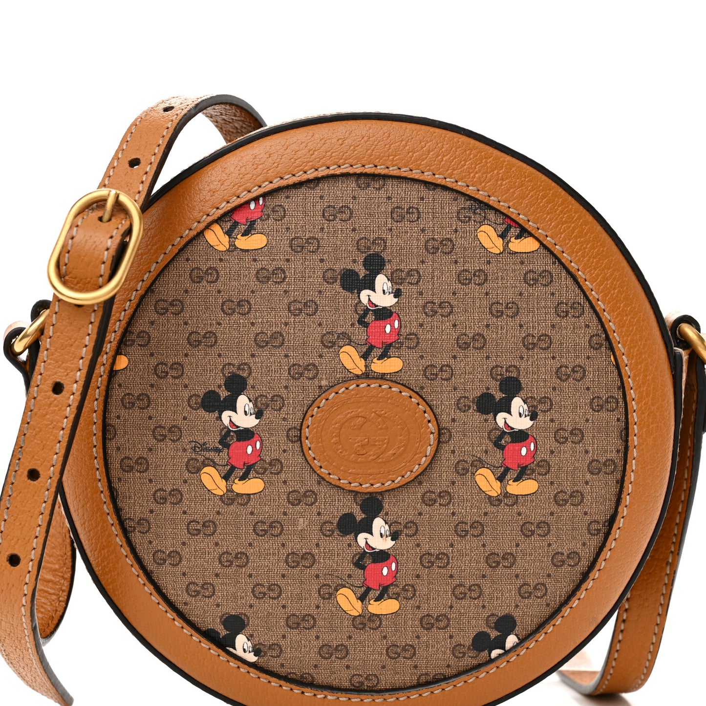 X DISNEY Mini Vintage GG Supreme Monogram Mickey Mouse Round Shoulder Bag Beige Vintage Sun Oil