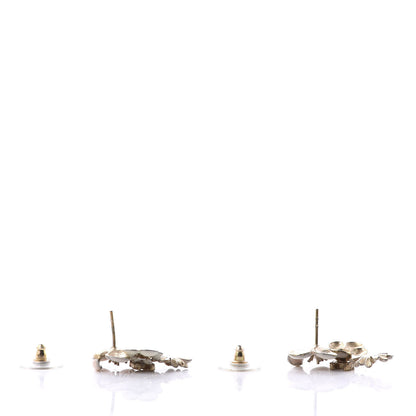 Chanel Resin CC Flower Earrings Gold White 3 of 4