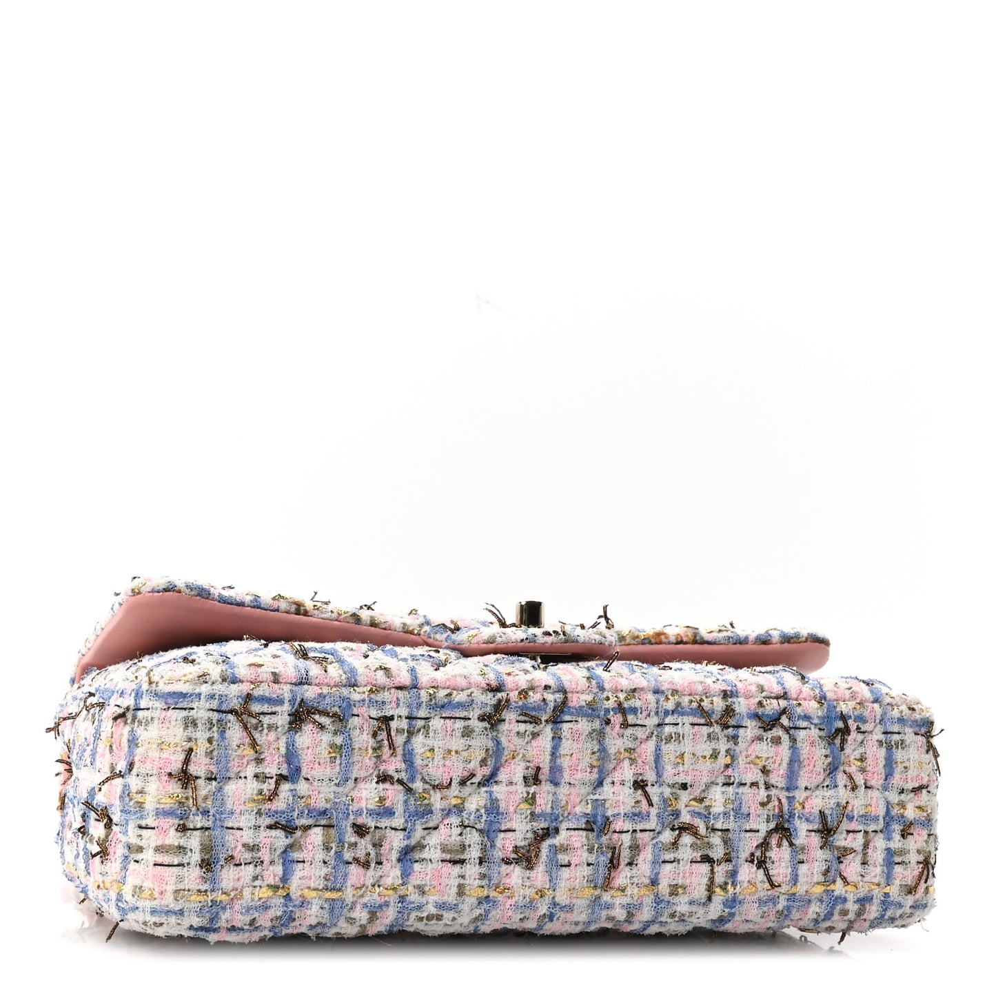 Tweed Quilted Medium Double Flap Blue Pink Gold White