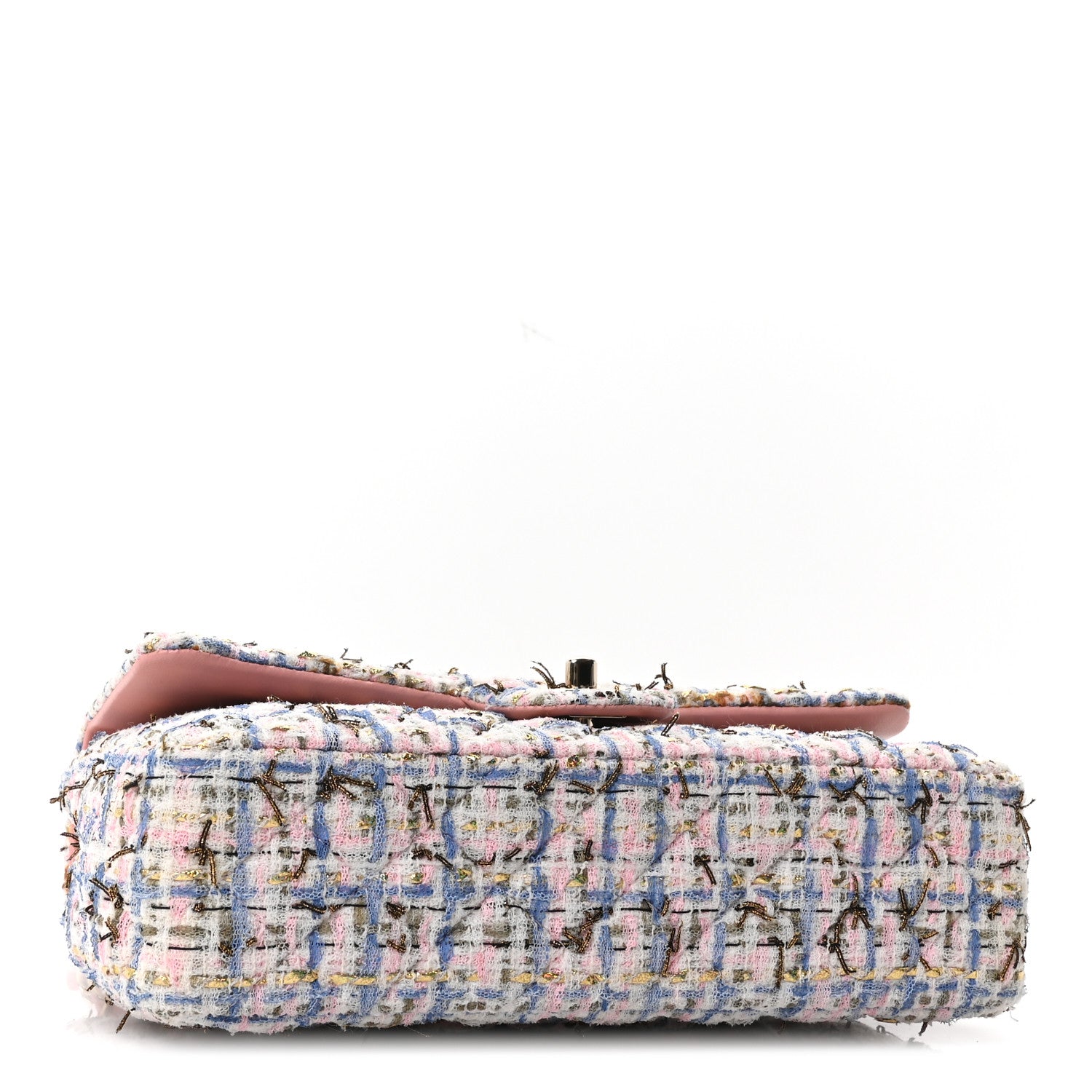 Chanel Tweed Quilted Medium Double Flap Blue Pink Gold White 4 of 11