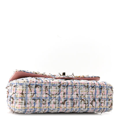 Chanel Tweed Quilted Medium Double Flap Blue Pink Gold White 4 of 11