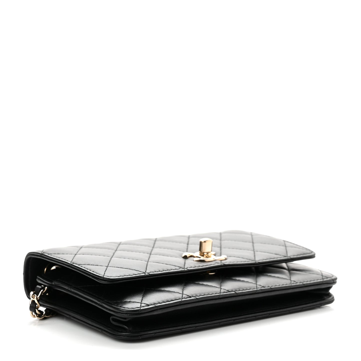 Lambskin Quilted Trendy CC Wallet On Chain WOC Black