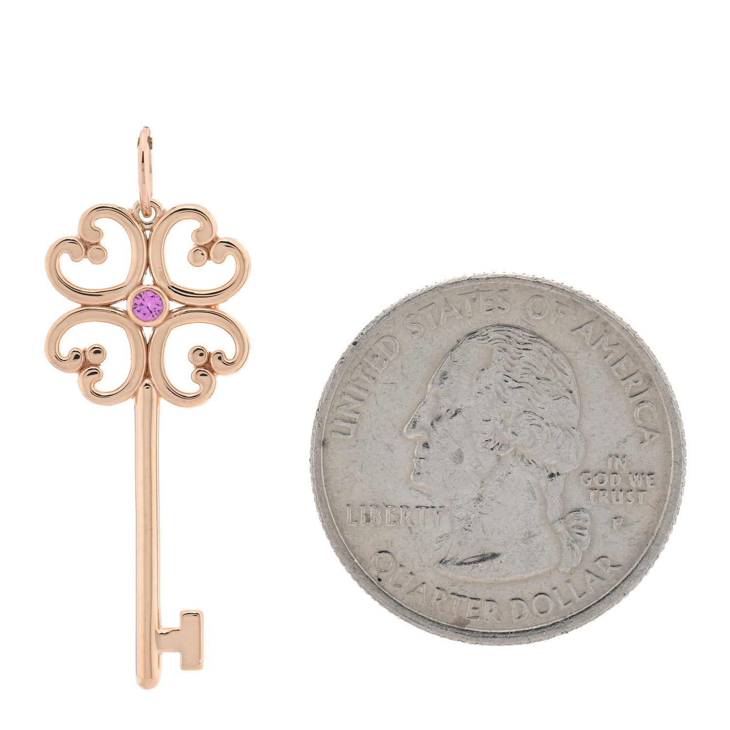 Tiffany 18K Rose Gold Pink Sapphire Quatra Key Pendant 2 of 4