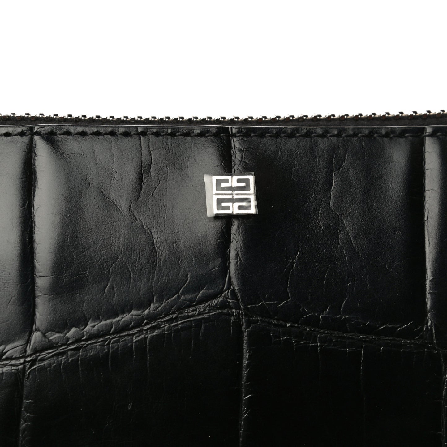 Calfskin Crocodile Embossed Antigona U Crossbody Bag Black
