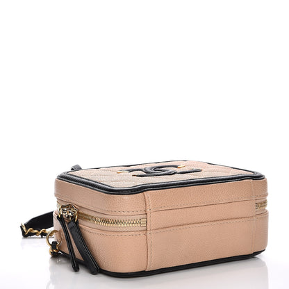 Chanel Caviar Quilted Small CC Filigree Vanity Case Beige Black 5 of 9
