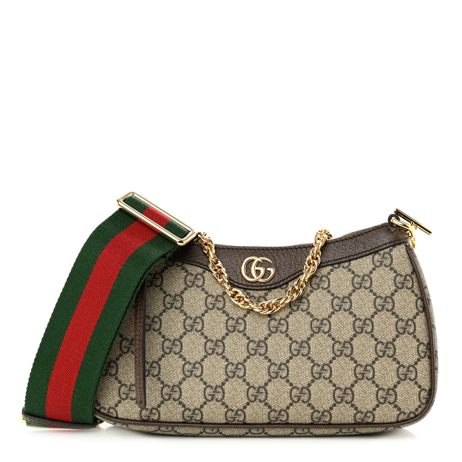 Gucci GG Supreme Monogram Textured Dollar Calfskin Web Small Ophidia GG Handbag Beige Ebony New Acero 1 of 11