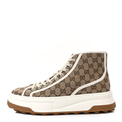 Gucci GG Monogram Mens 1977 Tennis High Top Platform 55mm Sneakers 12 Beige Ebony Mystic White 1 of 6
