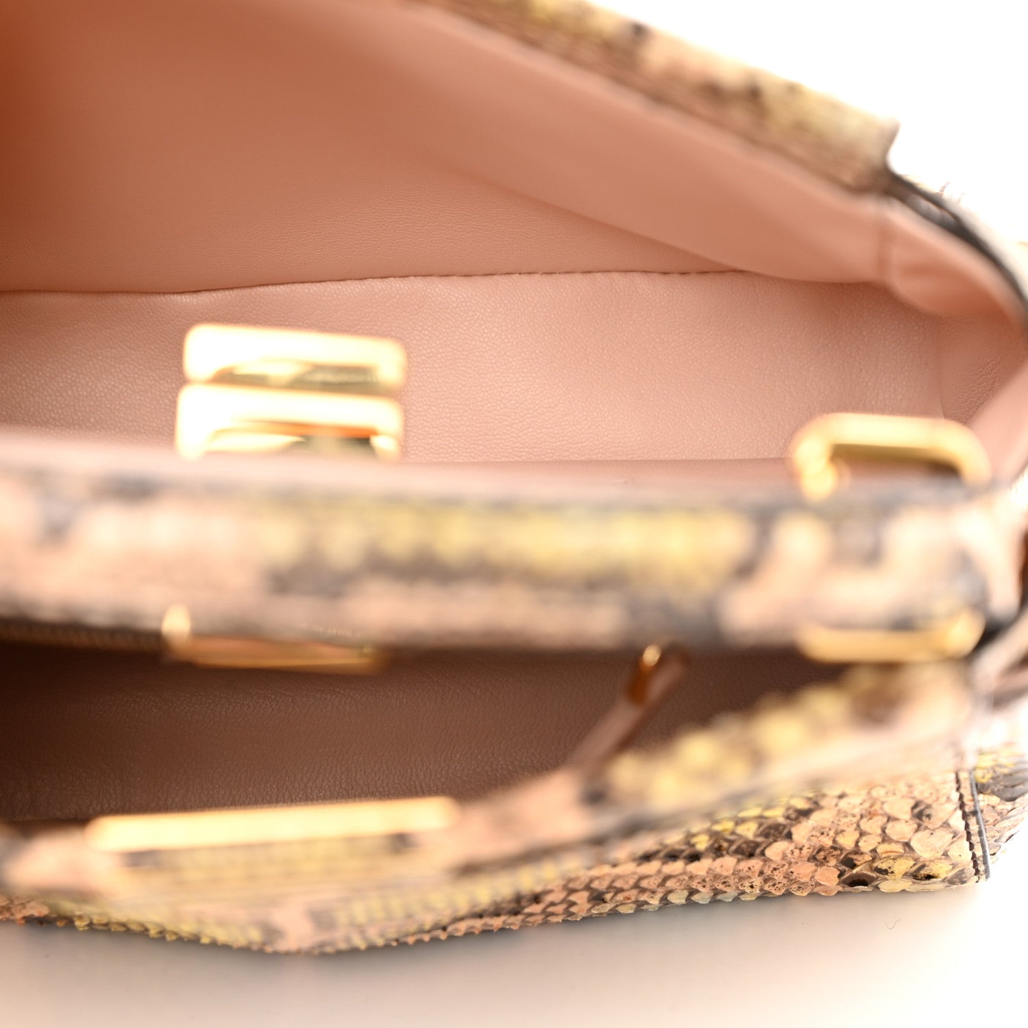 Fendi Snakeskin Mini Peekaboo Iconic Satchel Pink Green 5 of 10