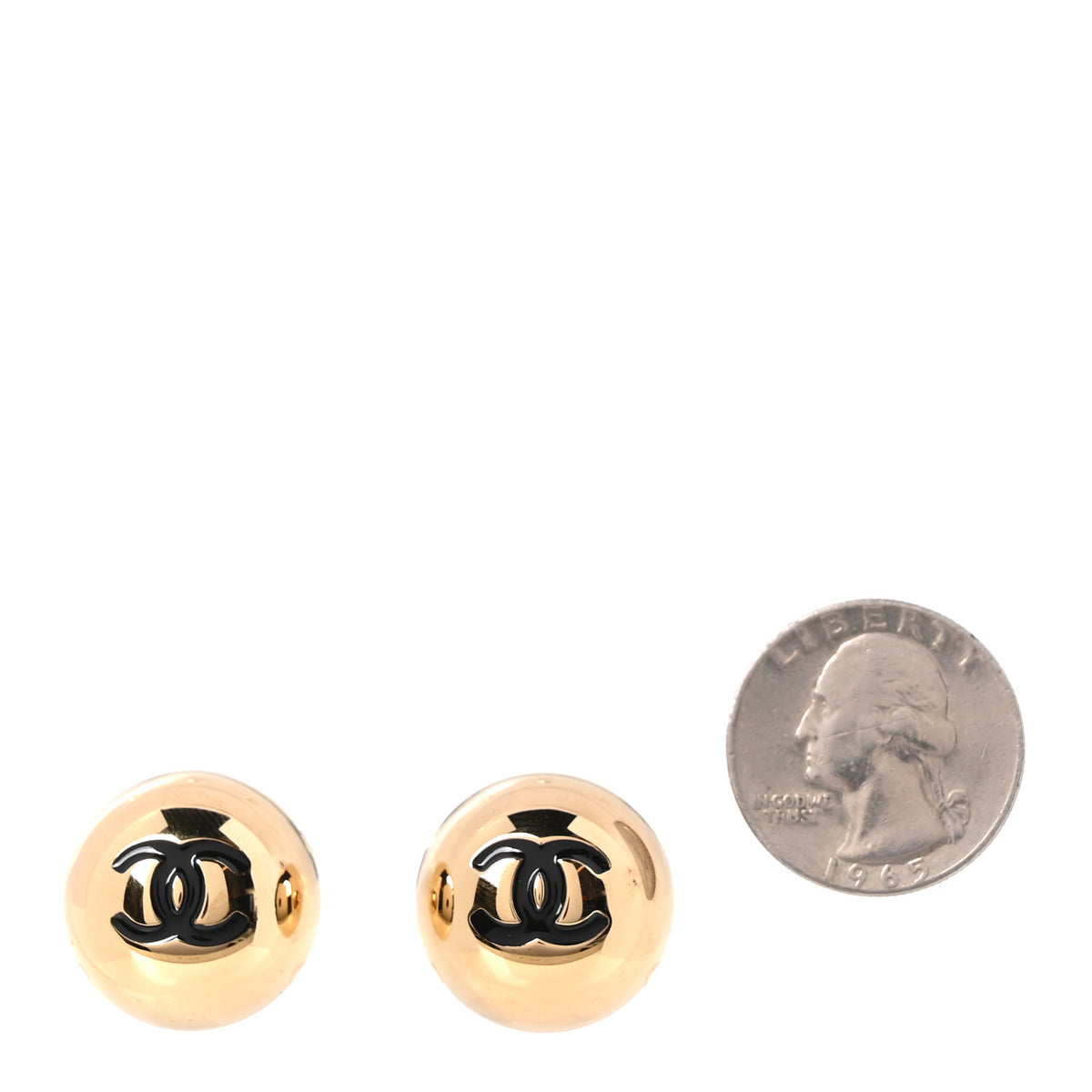 Chanel Metal Enamel CC Ball Stud Earrings Gold Black 2 of 5
