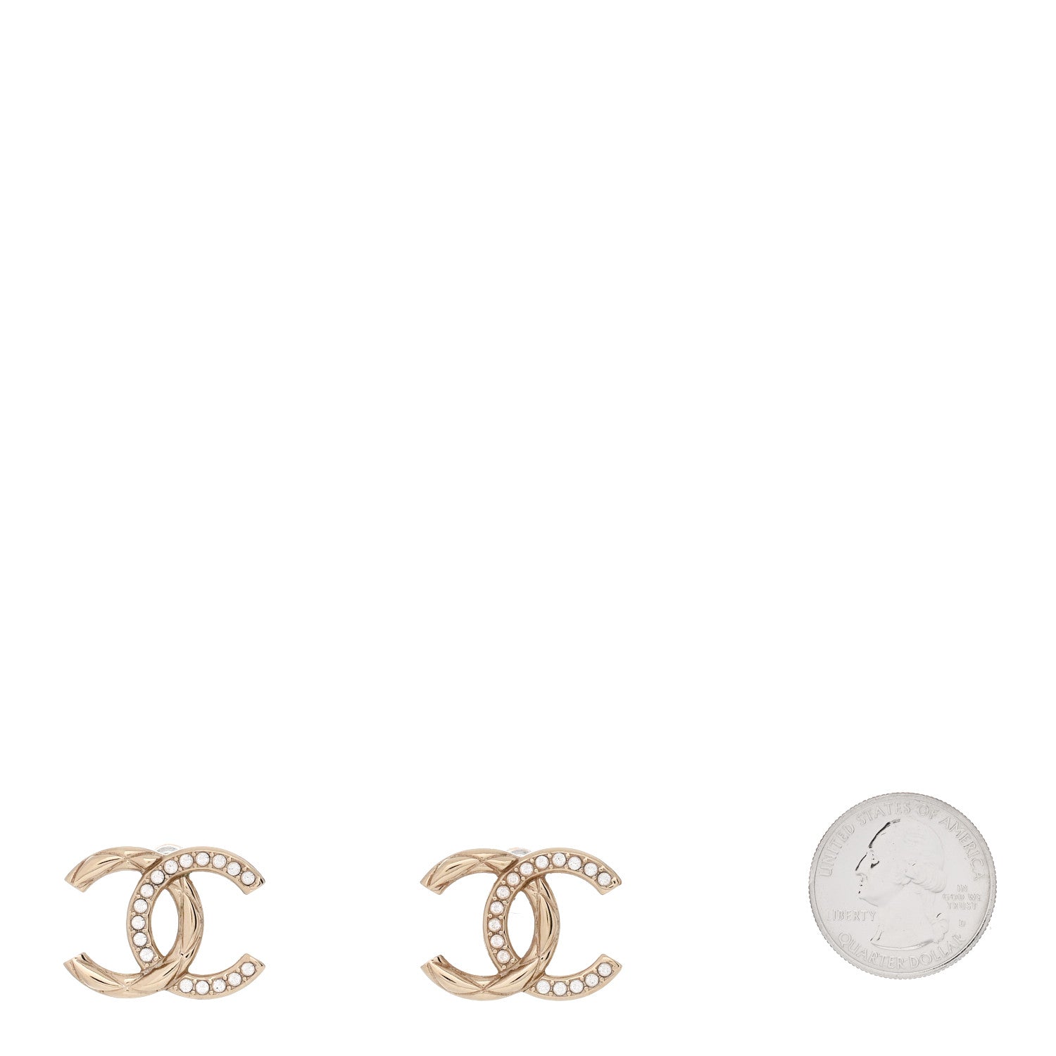 Chanel Crystal Glitter Quilted CC Earrings Light Gold 2 of 5