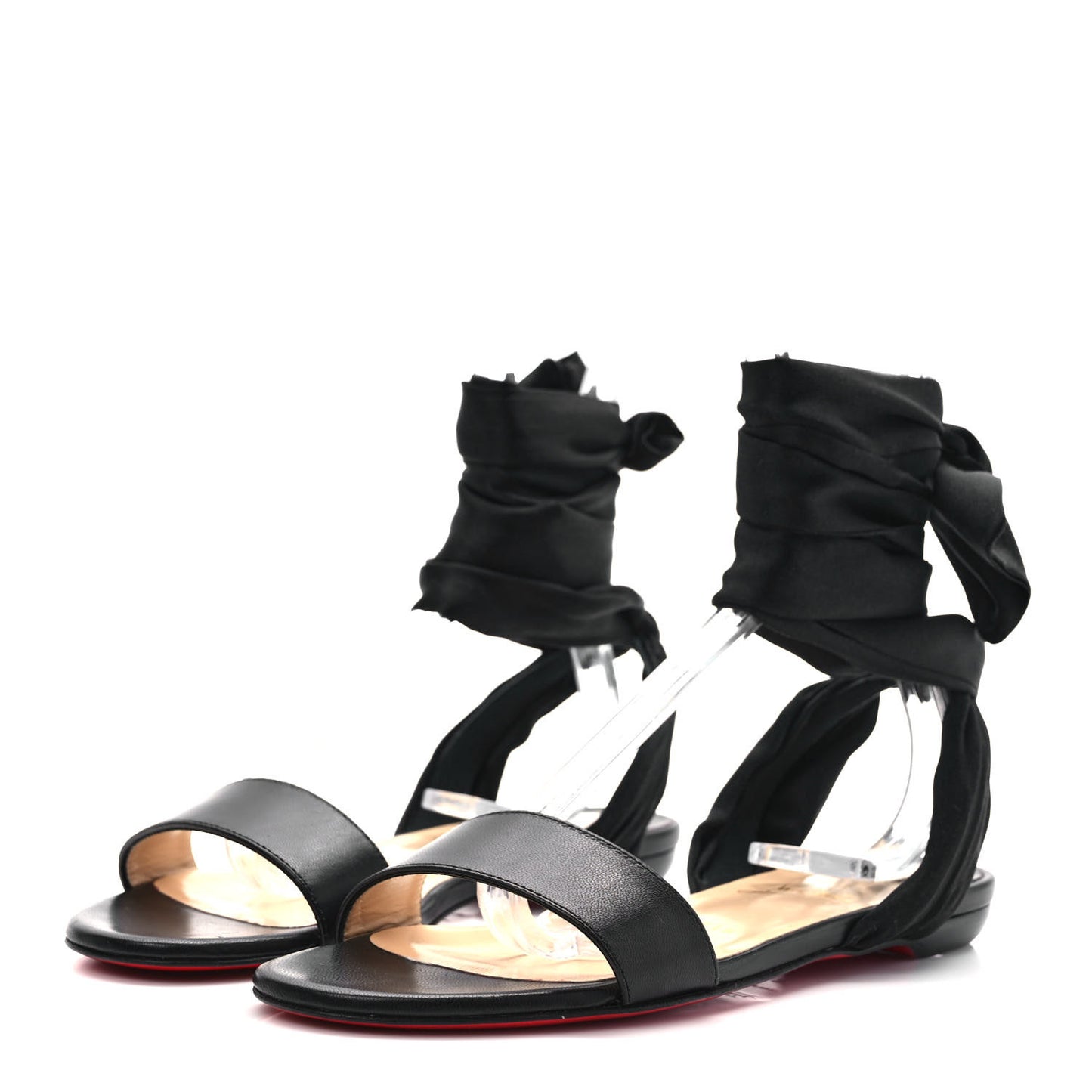Calfskin Satin Douce Du Desert Flat Sandals 36 Black