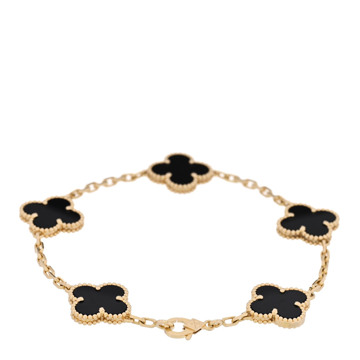 Van Cleef & Arpels 18K Yellow Gold Black Onyx 5 Motifs Vintage Alhambra Bracelet 2 of 3