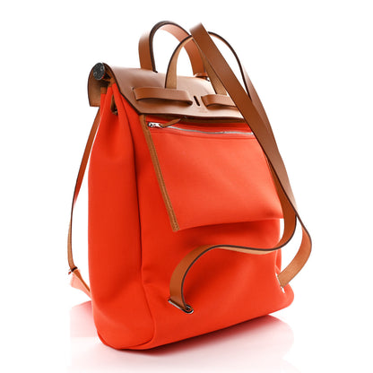 Hermes Military Toile Vache Hunter Herbag a Dos Zip Retourne Backpack Orange Mecano Fauve 3 of 8