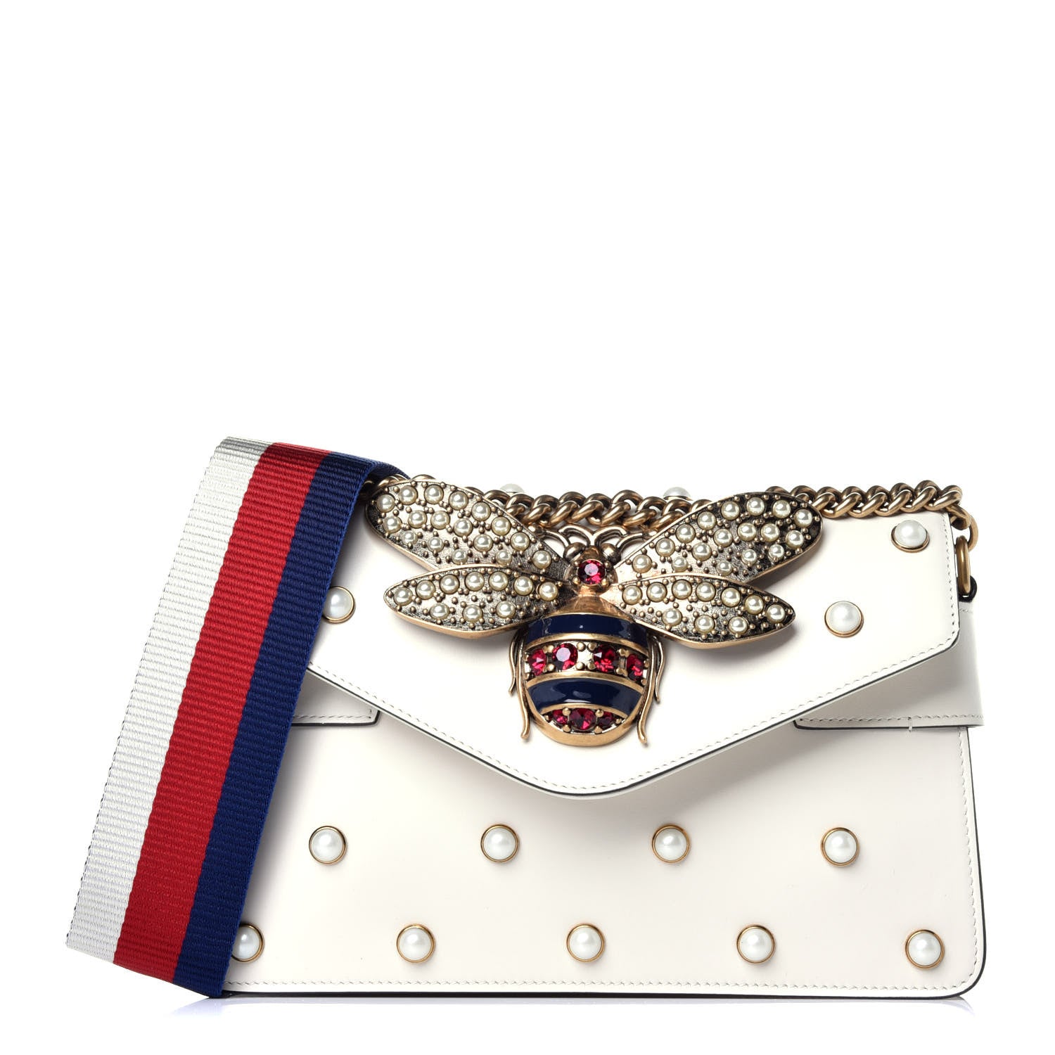 Gucci Nappa Pearl Studded Mini Queen Margaret Broadway Shoulder Bag Mystic White 1 of 10