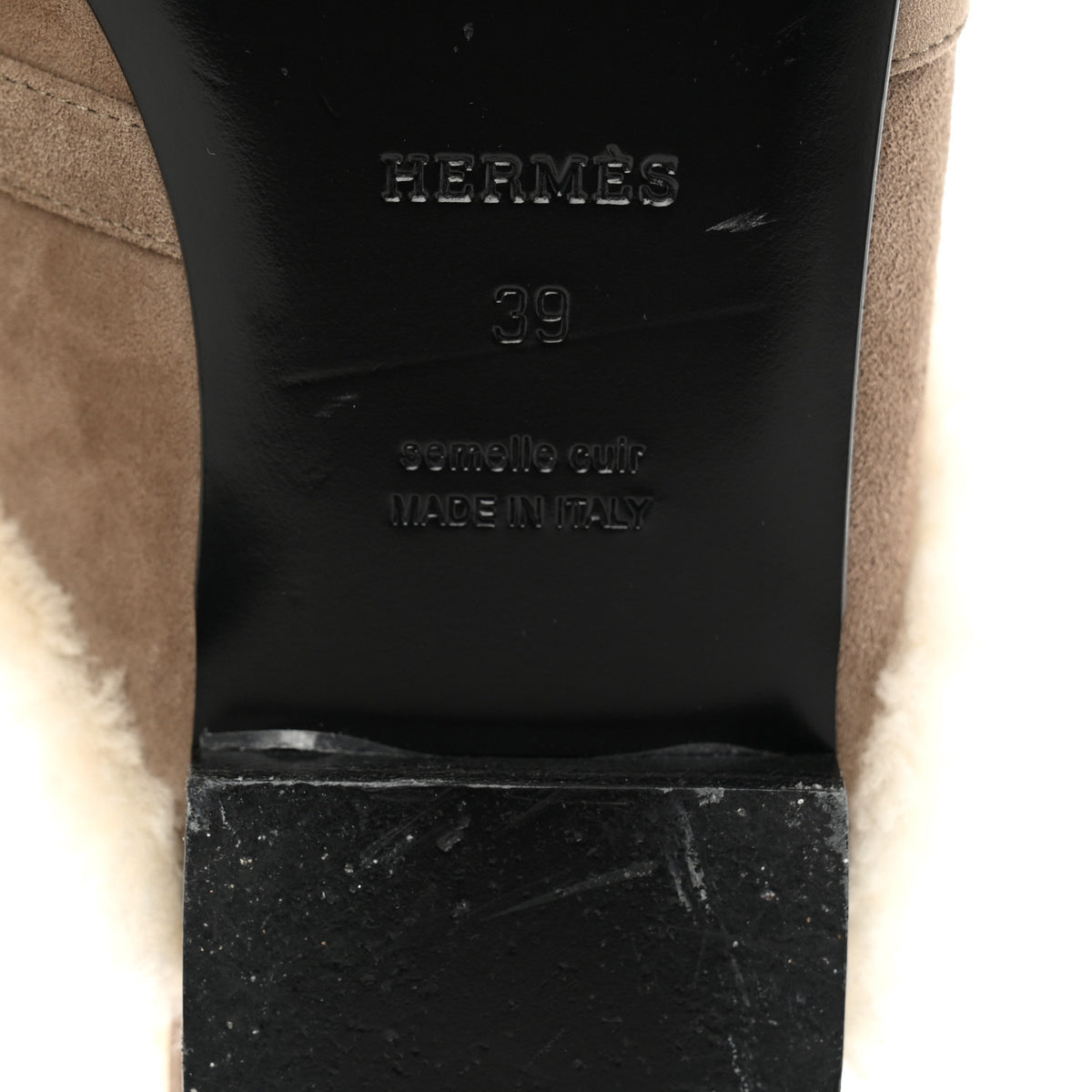 Hermes Suede Goatskin Shearling Womens Oz Mules 39 Etoupe Ecru 7 of 13