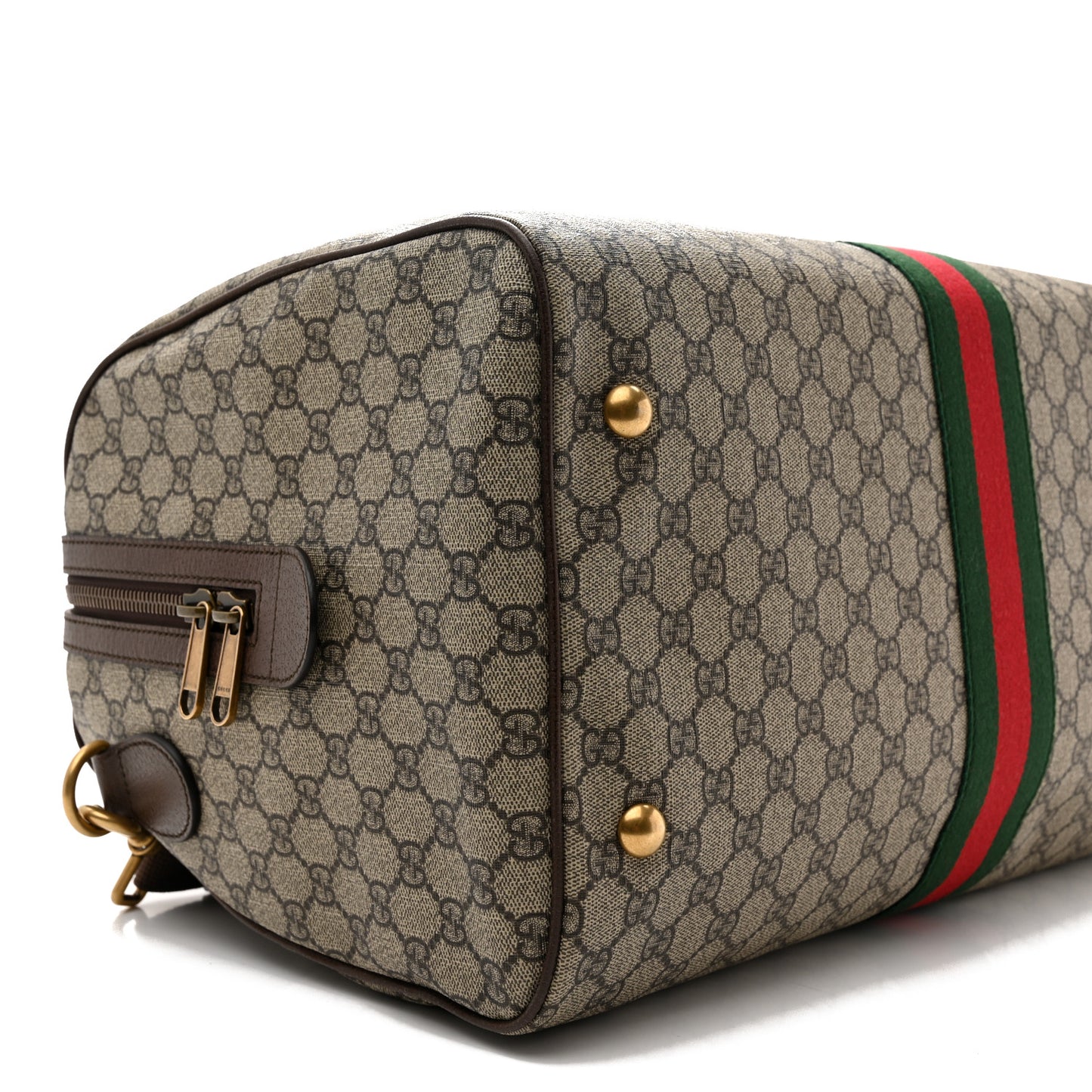GG Supreme Monogram Textured Dollar Calfskin Web Medium Ophidia Carry-On Duffle Bag Beige Ebony New Acero