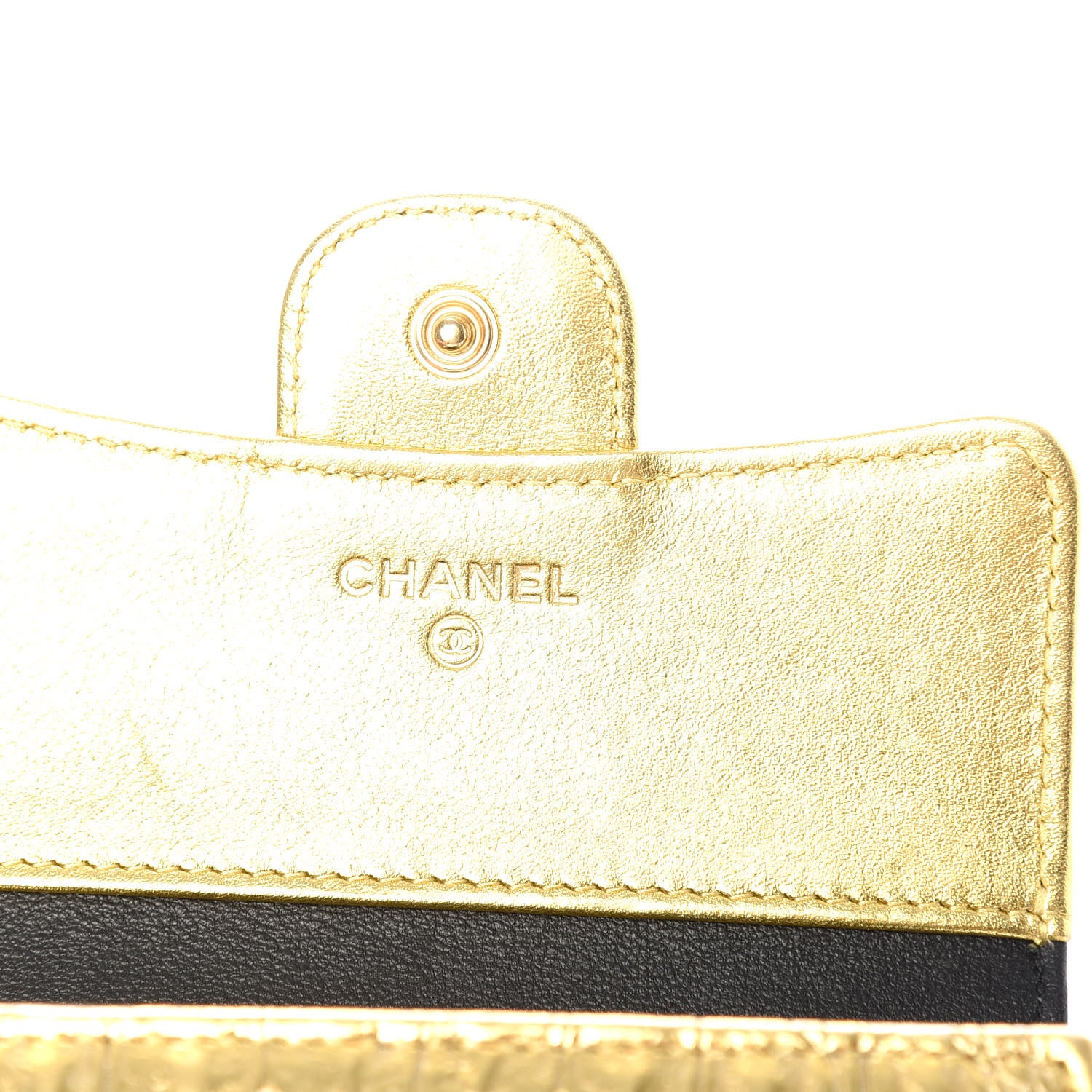 Chanel Metallic Calfskin Crocodile Embossed Cocodile Compact Flap Wallet Gold 6 of 7