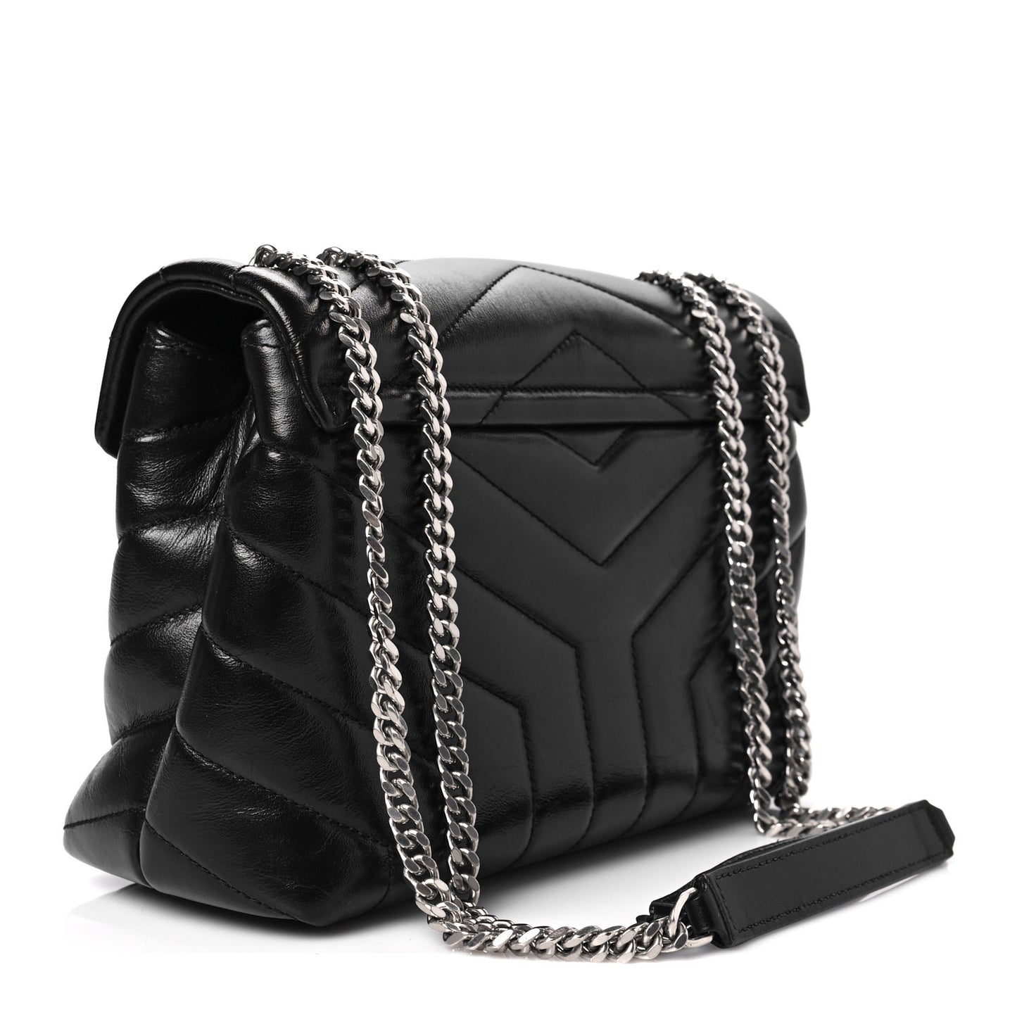 Calfskin Y Quilted Monogram Small Loulou Chain Satchel Black