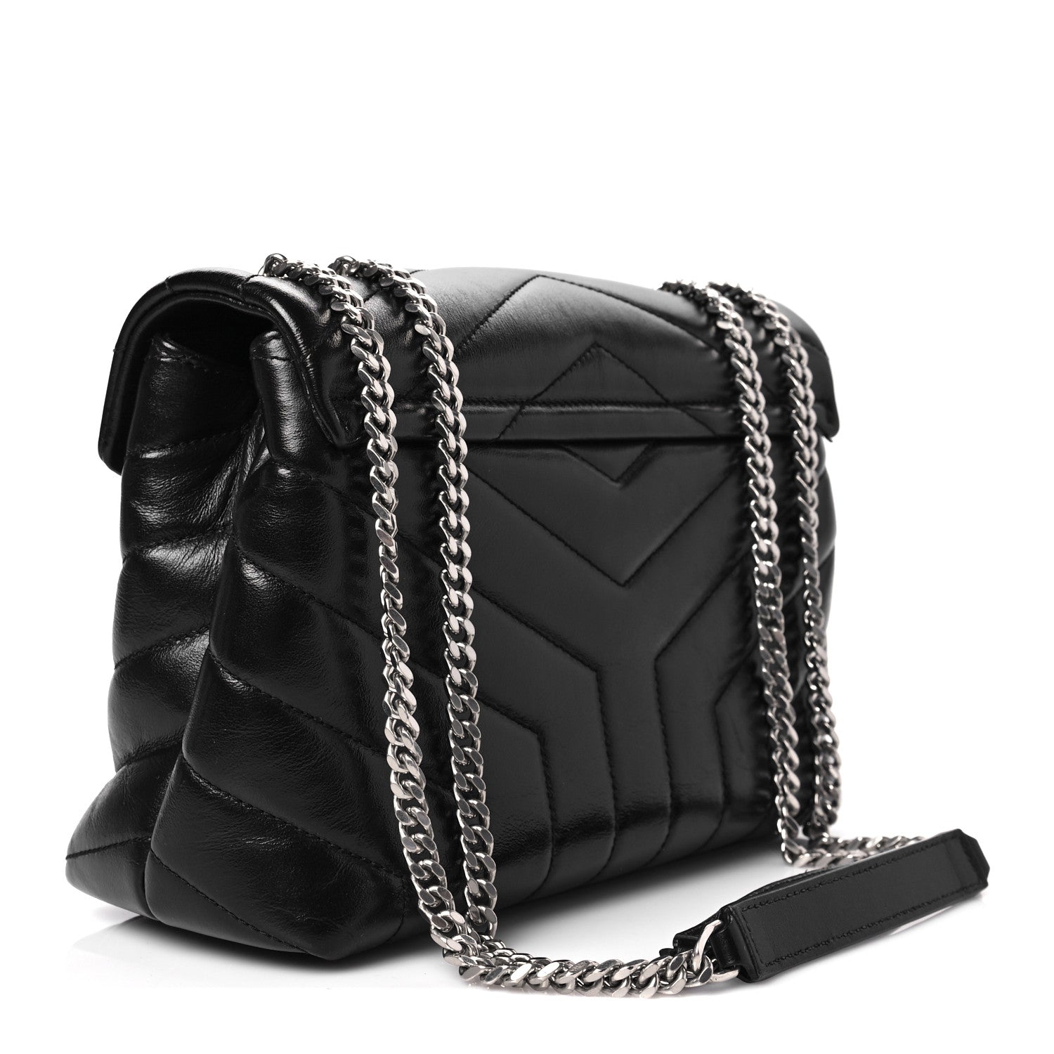 Saint Laurent Calfskin Y Quilted Monogram Small Loulou Chain Satchel Black 3 of 7