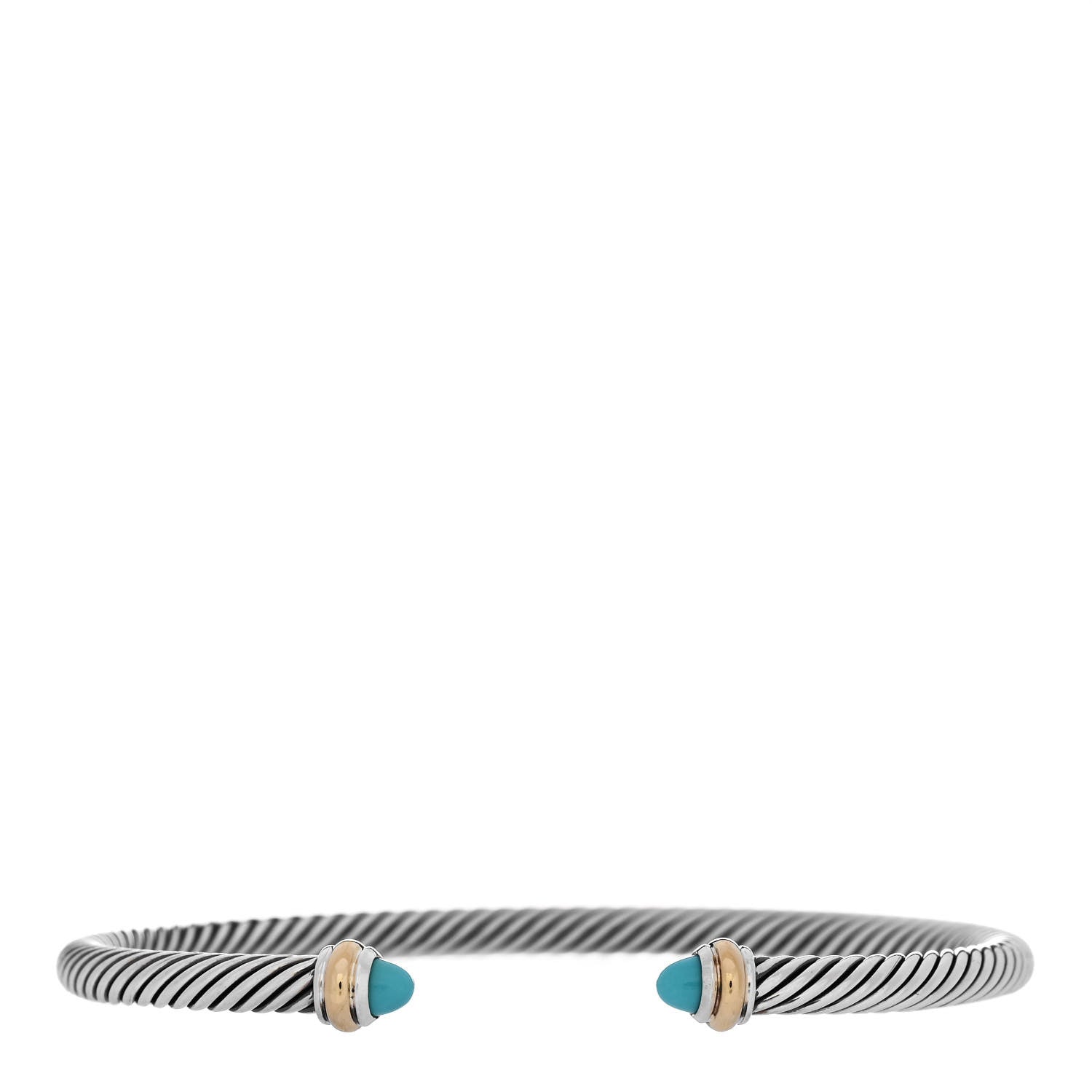 David Yurman Sterling Silver 18K Yellow Gold Turquoise 4mm Cable Bracelet 1 of 4