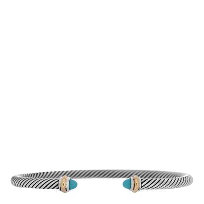 David Yurman Sterling Silver 18K Yellow Gold Turquoise 4mm Cable Bracelet 1 of 4