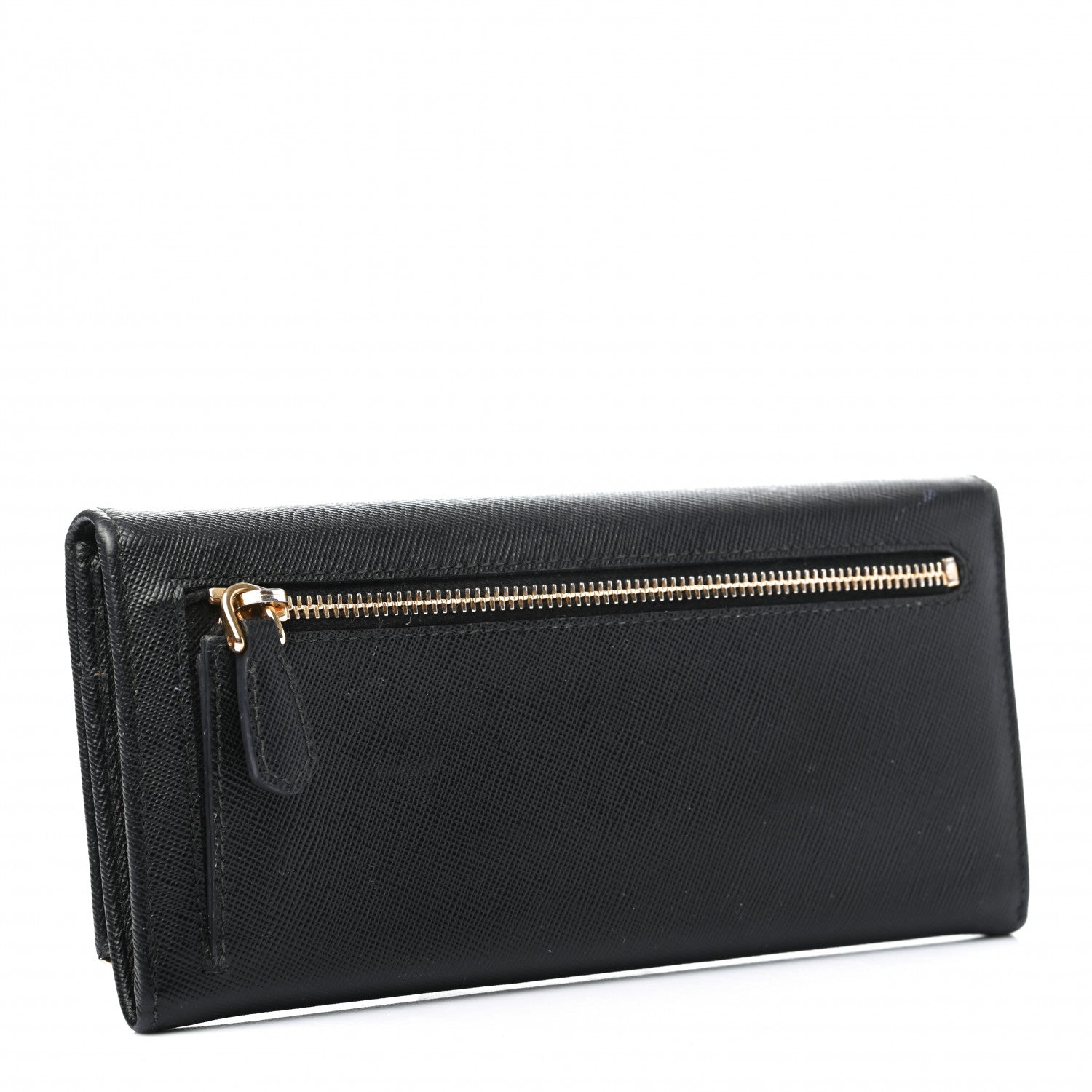 Prada Saffiano Metal Bar Continental Flap Wallet Black 3 of 7