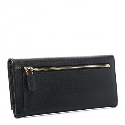 Prada Saffiano Metal Bar Continental Flap Wallet Black 3 of 7