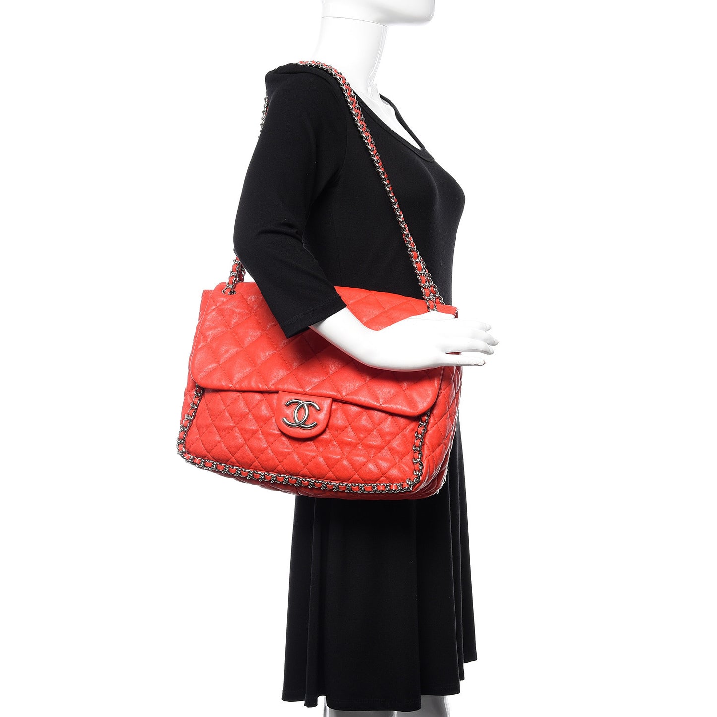 Washed Lambskin Quilted Maxi Chain Around Flap Red