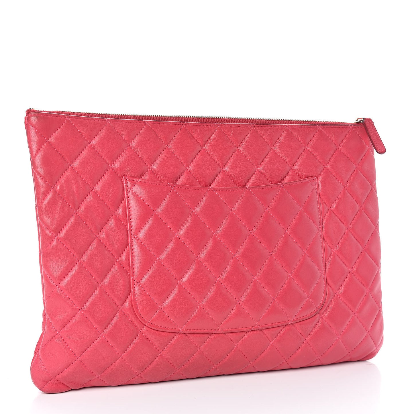 Lambskin Quilted Large Cosmetic Case Dark Pink
